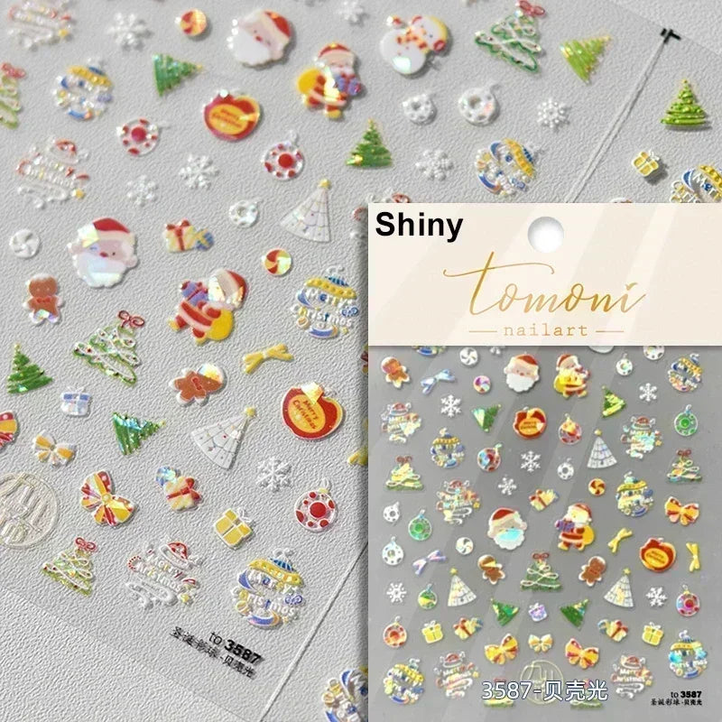 Snowman Apple Stars Gift Bell Snowflake Christmas Tree 3D Jelly Self Adhesive Nail Art Stickers Santa Claus Xmas Manicure Decals (ONLINE ORDER ONLY)