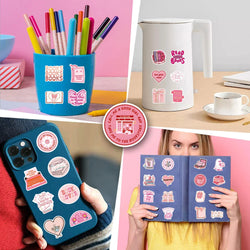 10/30/60PCS Cute Pink Reading Book Bookish Stickers Cartoon Decals DIY Decoration Notebook Laptop Phone Luggage Car Graffiti Toy (Online Order Only)