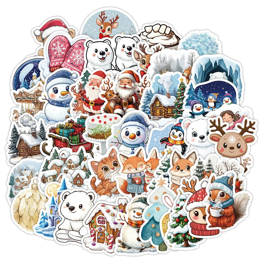 Cute Cartoon Christmas Animal Stickers Decals for Laptop, Phone, Suitcase, Kid Toy - 10/30/50/100pcs (Online Order Only)