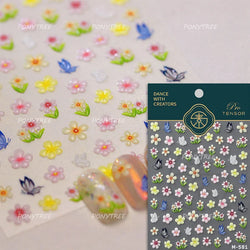 Mini Colourful Flower Black Yellow Petal Wreath 5D Chic Embossed Reliefs Delicate Self Adhesive Nail Art Stickers Manicure Decal (Online Order Only)