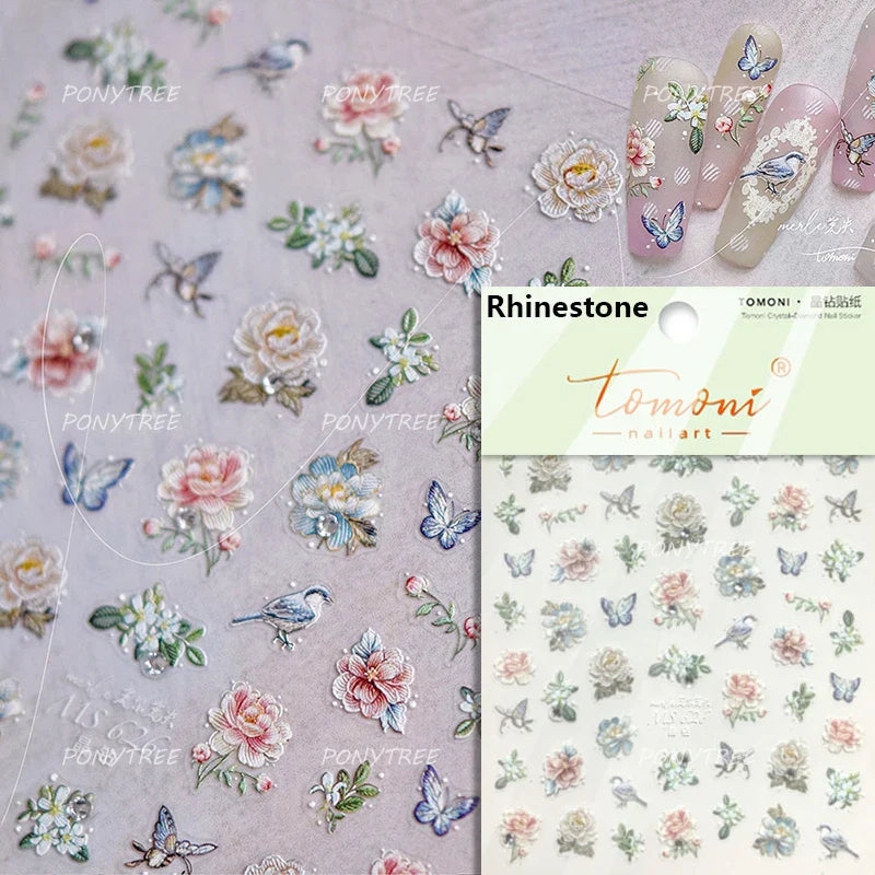 Peony Paeonia Lactiflora Rich Glory Flower Butterfly Ancient Fan Tassels Caved Window Adhesive Nail Art Sticker Manicure Decals (ONLINE ORDER ONLY)