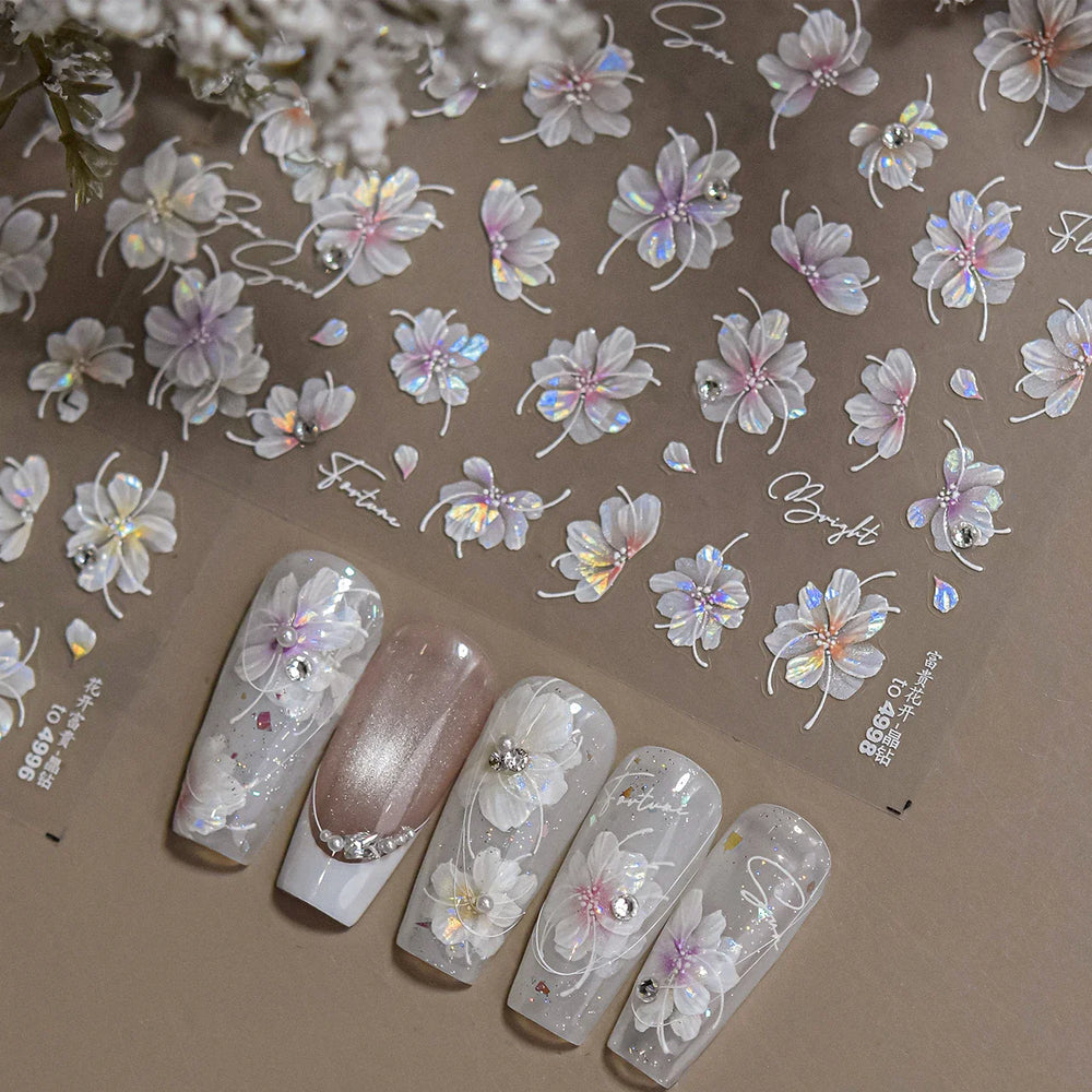 Charm Pink Yellow Flower Petal Stamen Stamen Peony Self Adhesive Nail Art Decorations Stickers Shiny Rhinestone Manicure Decals (ONLINE ORDER ONLY)