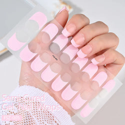 Nude Pink French Semi-Cured Gel Nail Patch Slider Adhesive Waterproof Long Lasting Full Cover Gel Nail Sticker UV Lamp Needed *^ (ONLINE ORDER ONLY)