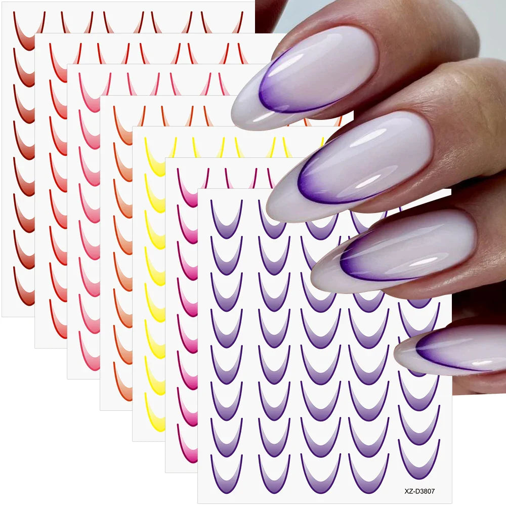 9/18pcs Gradient Color Line Design Nail Art Stickers 3D Dopamine Y2K French Nail Decals Self-Adhesive Ombre Manicure Decor Foils (Online Order Only)
