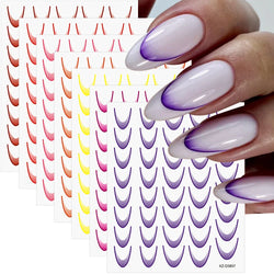 9/18pcs Gradient Color Line Design Nail Art Stickers 3D Dopamine Y2K French Nail Decals Self-Adhesive Ombre Manicure Decor Foils (Online Order Only)