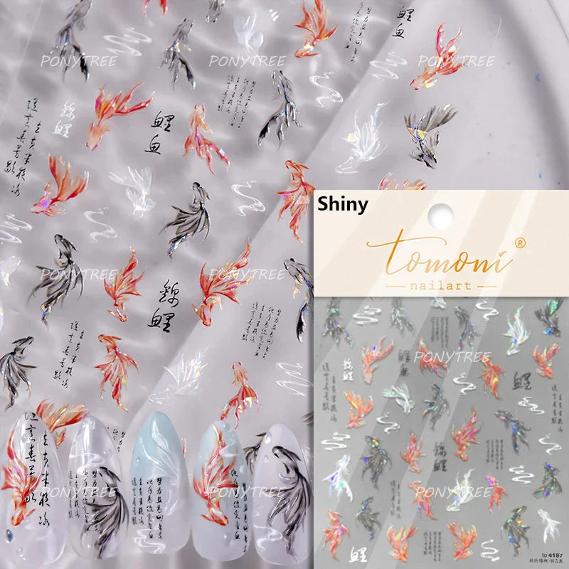 Bagful Brocaded Carp Goldfish Jellyfish Water Bubbles Seahorse Ocean Starfish Whale Adhesive Nail Art Stickers Manicure Decals (ONLINE ORDER ONLY)