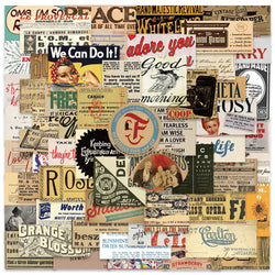 58PCS Vintage Slogan Newspaper Stickers for DIY Scrapbook, Laptop, Phone, Bike (Online Order Only)