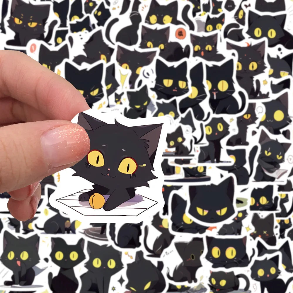 10/30/50/100PCS Cute Cartoon Black Cats Stickers Funny Animals Decals Decoration For Laptop Fridge Phone Stationery Bike Kid Toy (ONLINE ORDER ONLY)