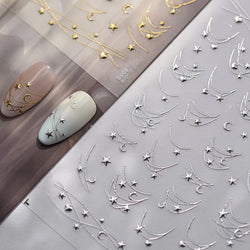 Star Moon Love Heart Curved Line Arc Dreamy Necklace Hanging in The Air Starry Night Adhesive Nail Art Stickers Manicure Decals (ONLINE ORDER ONLY)