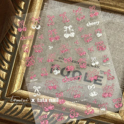 Colourful Cherry Abundant Fruits Bowknot Shiny White Line Outline Self Adhesive Nail Art Stickers Chic Rhinestone Manicure Decal (ONLINE ORDER ONLY)