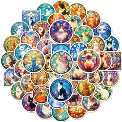 10/30/50PCS Kawaii Glass Cat Sticky PVC Sticker Aesthetic Stationery DIY Decoration Scrapbooking School Supplies for Kids (ONLINE ORDER ONLY)