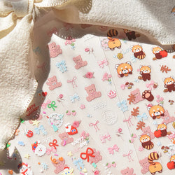 Charming Cherry's Cake Cute Bowknot Pink Blue Bear Flower Bouquet Strawberry Adhesive Nail Art Sticker Rhinestone Manicure Decal (Online Order Only)