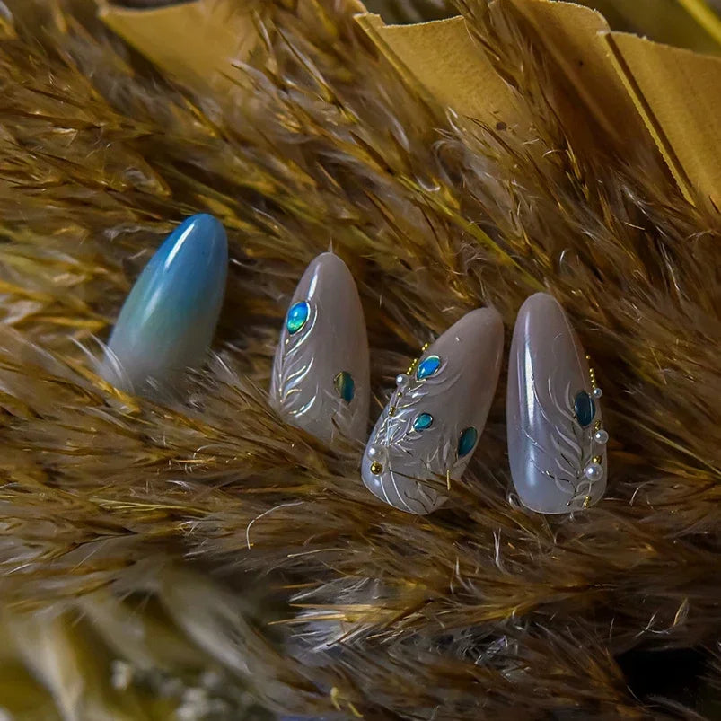 Charming Blue Sparrow Feather Rhinestone Wings Peacock Sparrow Dreamy Jelly Stars Self Adhesive Nail Art Stickers Manicure Decal (ONLINE ORDER ONLY)