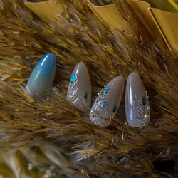 Charming Blue Sparrow Feather Rhinestone Wings Peacock Sparrow Dreamy Jelly Stars Self Adhesive Nail Art Stickers Manicure Decal (ONLINE ORDER ONLY)