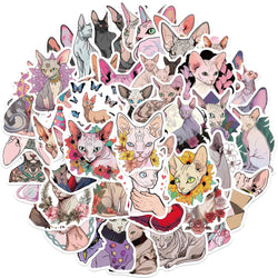 50PCS Sphinx Pink Hairless Cat Kitty Cute Vinyl Waterproof Stickers Cartoon Diary Suitcase Scrapbook Laptop Bike Sticker Decals (ONLINE ORDER ONLY)