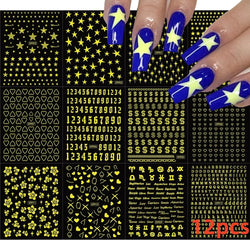 12PCS White Flowers Leaves 3D Nail Stickers Star/Moon/Sun Nail Art Decoration Decals Geometric Flower Stickers Nail Art Supplies (ONLINE ORDER ONLY)
