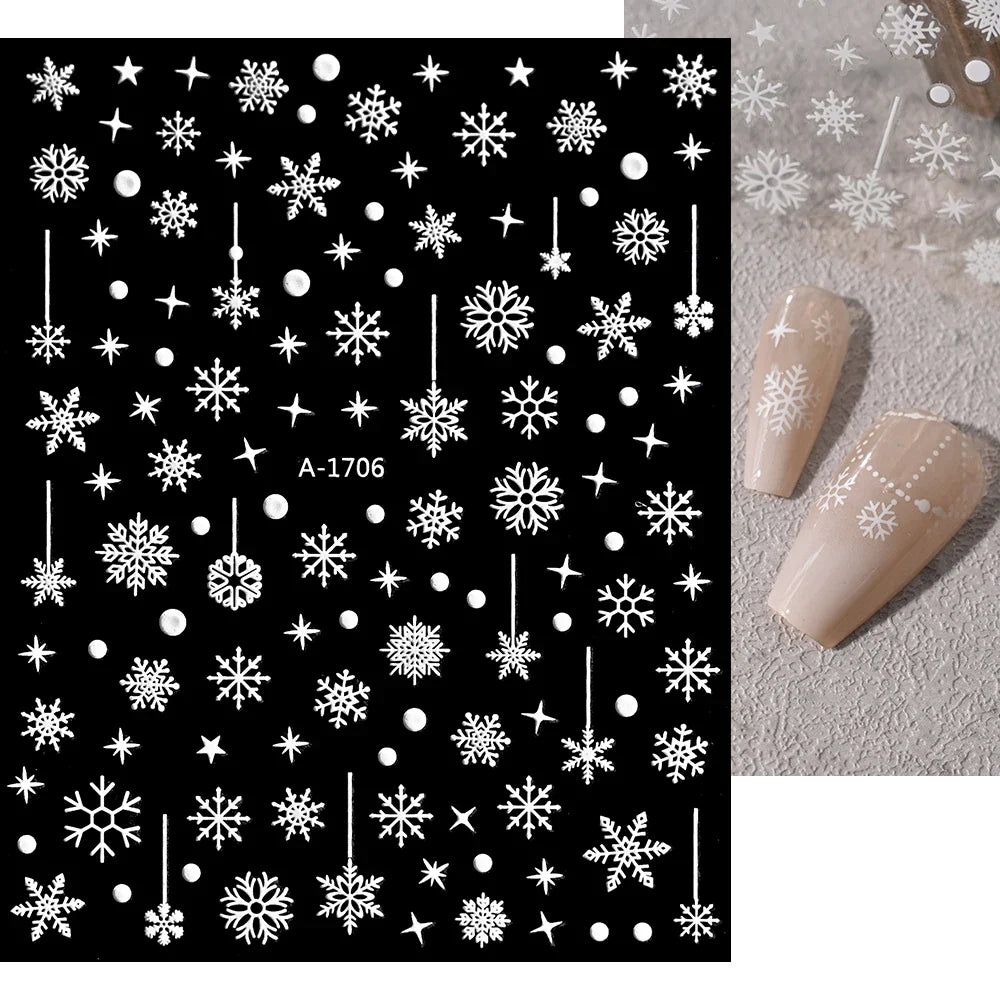 3D Gold Glitter Snowflake Nail Sticker Winter Reflective Elk Star Balloon Christmas Tree Foil Xmas New Year Decal Tips Decoratio (ONLINE ORDER ONLY)