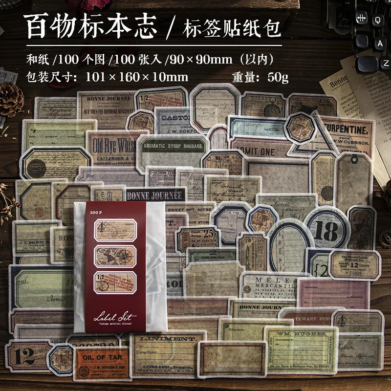100Pcs Vintage Specimen Label Stickers for Scrapbooking and Journals (ONLINE ORDER ONLY)