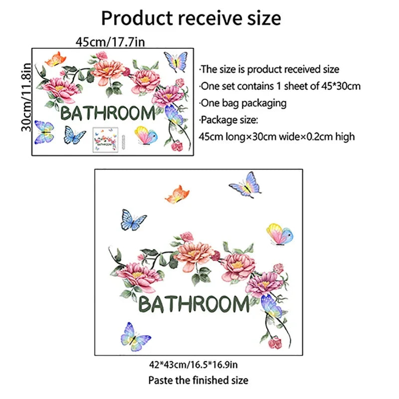 Floral English Bathroom Wall Stickers Creative Door Sticker Toilet Living Room Bedroom Study Decorative Wallpapers Art Decals (Online Order Only)