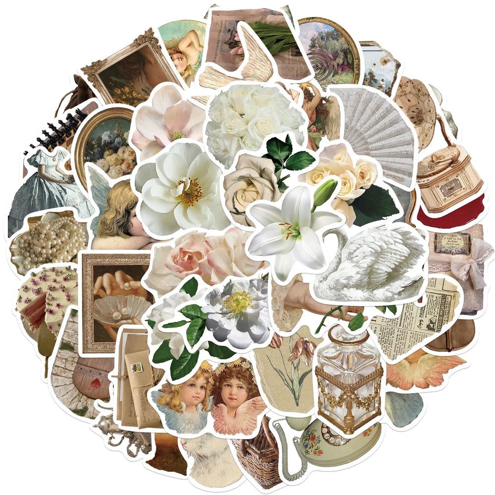 50Pcs Vintage Handbag Retro Stickers Aesthetic DIY Sticker Toys For Laptop Luggage Guitar Skateboard Helmet Art Decals (ONLINE ORDER ONLY)