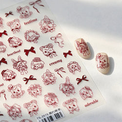 Cute Pet Creamy Rabbit Bear Dog Ribbon Bowknot Lamb Red Painted Heartbeat Flowers Adhesive Nail Art Stickers 3D Manicure Decals (Online Order Only)