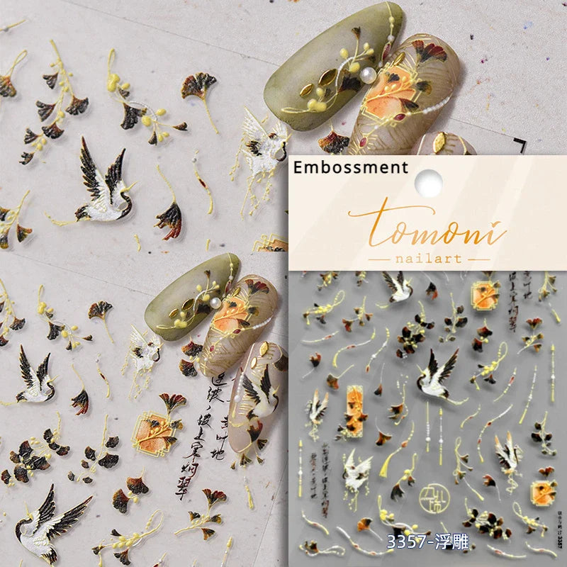 Swallow Bird Insect Animal Phoenix Peacock Dove 3D Self Adhesive Nail Art Stickers Chinese Ancient Poetry Manicure 5D DIY Decals (ONLINE ORDER ONLY)