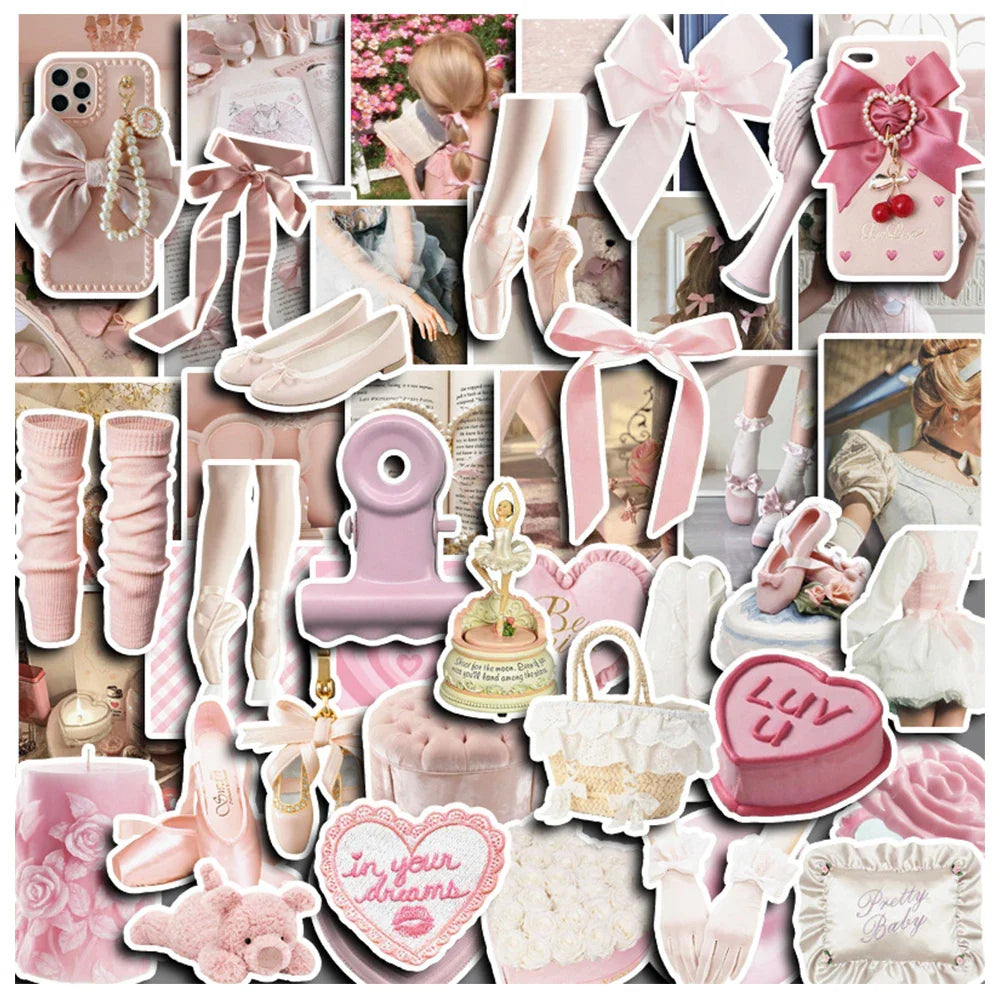 Pink Ballet Girl Stickers Aesthetic Decals for Laptop, Suitcase, Phone, Car, Bike - 10/30/50pcs (ONLINE ORDER ONLY)