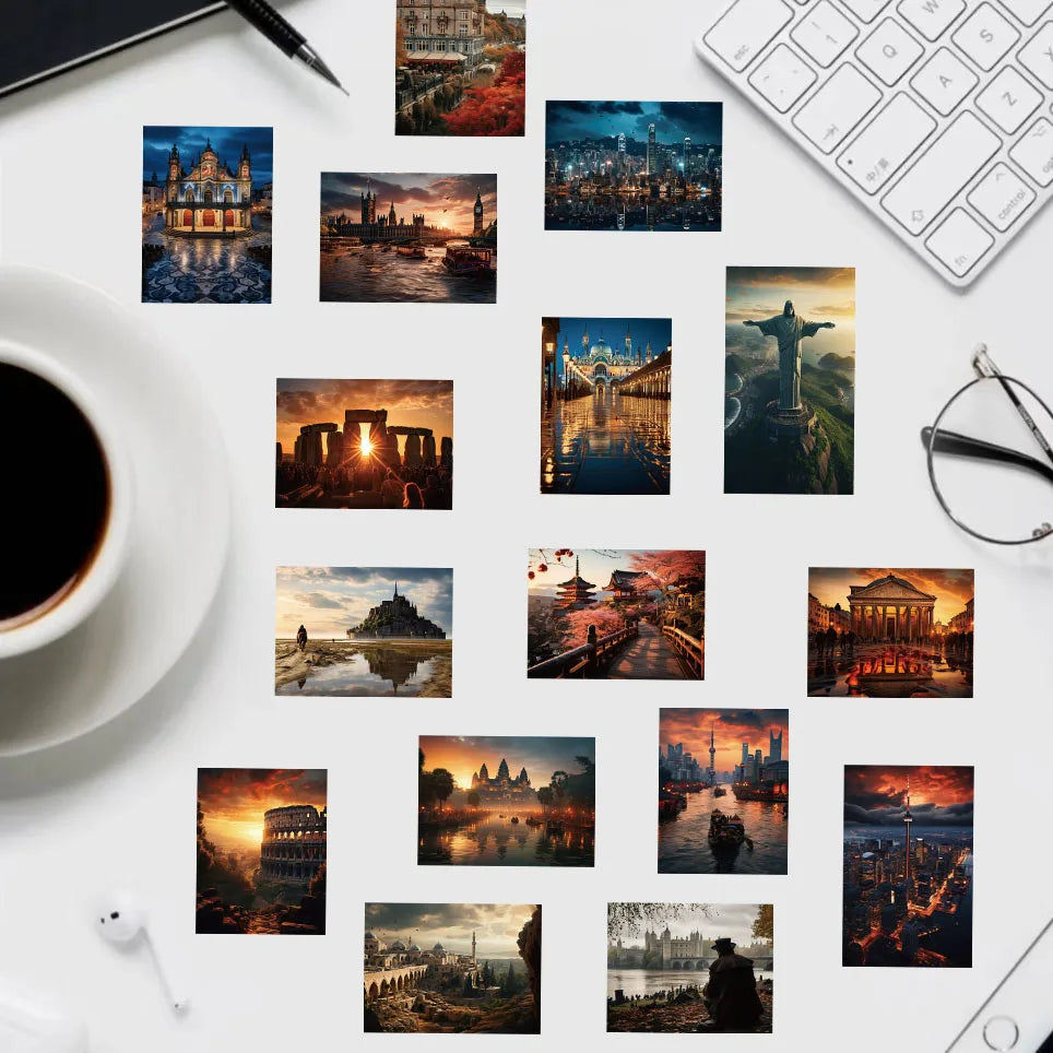 50pcs Cartoon Aesthetic World City Landmarks Stickers Vintage Travel Landmark Scenery Decals Graffiti DIY Suitcase Sticker (ONLINE ORDER ONLY)