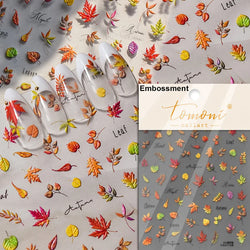 Autumn Fall Maple Leaves Ginkgo Leaf Osmanthus Chrysanthemums Rabbit Bunny Plant Flower Relief Nail Art Sticker Decoration Decal (ONLINE ORDER ONLY)