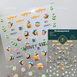 Cute Bee Honey Jar Daisy Flowers Gather Honey Pot Love Heart Green Leaves Reliefs Self Adhesive Nail Art Stickers Manicure Decal (ONLINE ORDER ONLY)