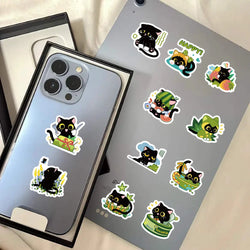 10/30/60PCS Cute Black Cat Stickers Toy DIY Notebook Phone Bike Fridge Skateboard Suitcase Waterproof Cartoon Decal Kids Sticker (ONLINE ORDER ONLY)
