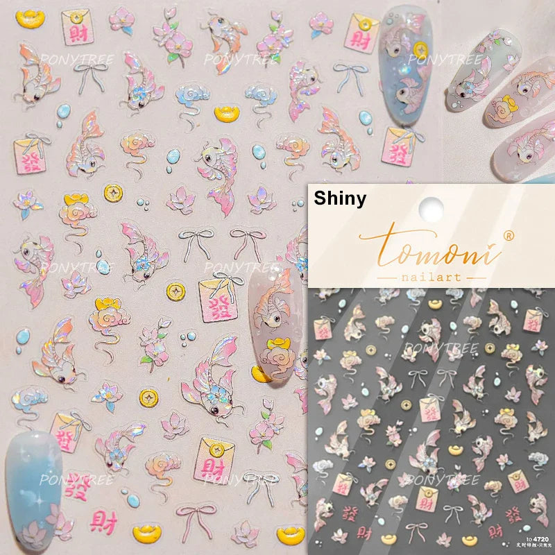 Hot Stamping Pearl Mahjong Get Rich Winning Card Bowknot Self Adhesive Nail Art Stickers Character Photo Frame Manicure Decals (Online Order Only)
