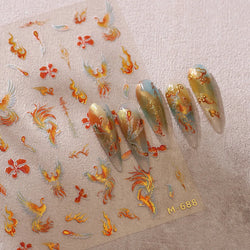 Charming Red Rose Phoenix Flower Wing Leaves Flower Feather Pearl Relief Embossed 5D Adhesive Nail Art Stickers Manicure Decals (ONLINE ORDER ONLY)