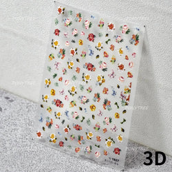 Wild Flower Oil Painting Small Variegated Daisy Peach Blossom Lavender Spring Petal Adhesive Nail Art Stickers Manicure Decals (Online Order Only)