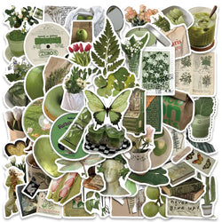 62pcs Green Series Lazy Breeze Aesthetic Stickers For Laptop Phone Luggage Guitar Skateboard Wateproof Graffiti Car Decals (ONLINE ORDER ONLY)