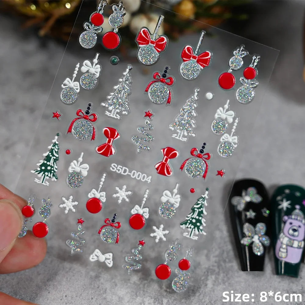 5D Embossed Gingerbread Man Nail Art Sticker Cute Christmas Winter Santa Claus Snowflake Elk Engraved Slider Manicure Decoration (ONLINE ORDER ONLY)
