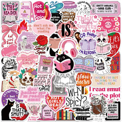 50pcs Aesthetic Cartoon Skull Spicy Reader Pink Smut Stickers For Laptop Water Bottle Luggage Diary Waterproof Vinyl Decals (Online Order Only)