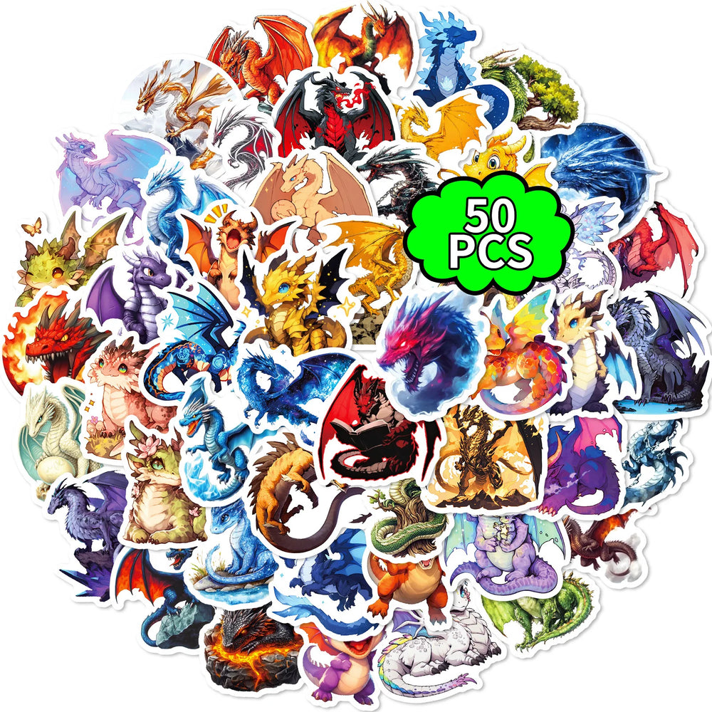 10/30/50PCS Cool Dragon Stickers Cartoon Decoration DIY Kids Toys Fridge Luggage Laptop Phone Guitar Car Bike Skateboard Sticker (Online Order Only)