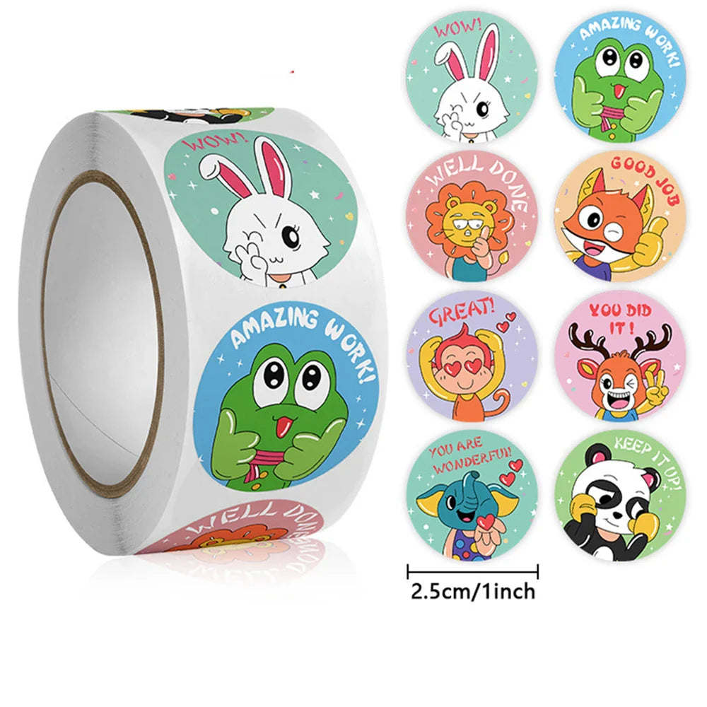 100-500pcs Kids Cute Animals Round  Reward stickers for Children Teaching Toy Gift Card Party Packaging Wrapping Labels (Online Order Only)