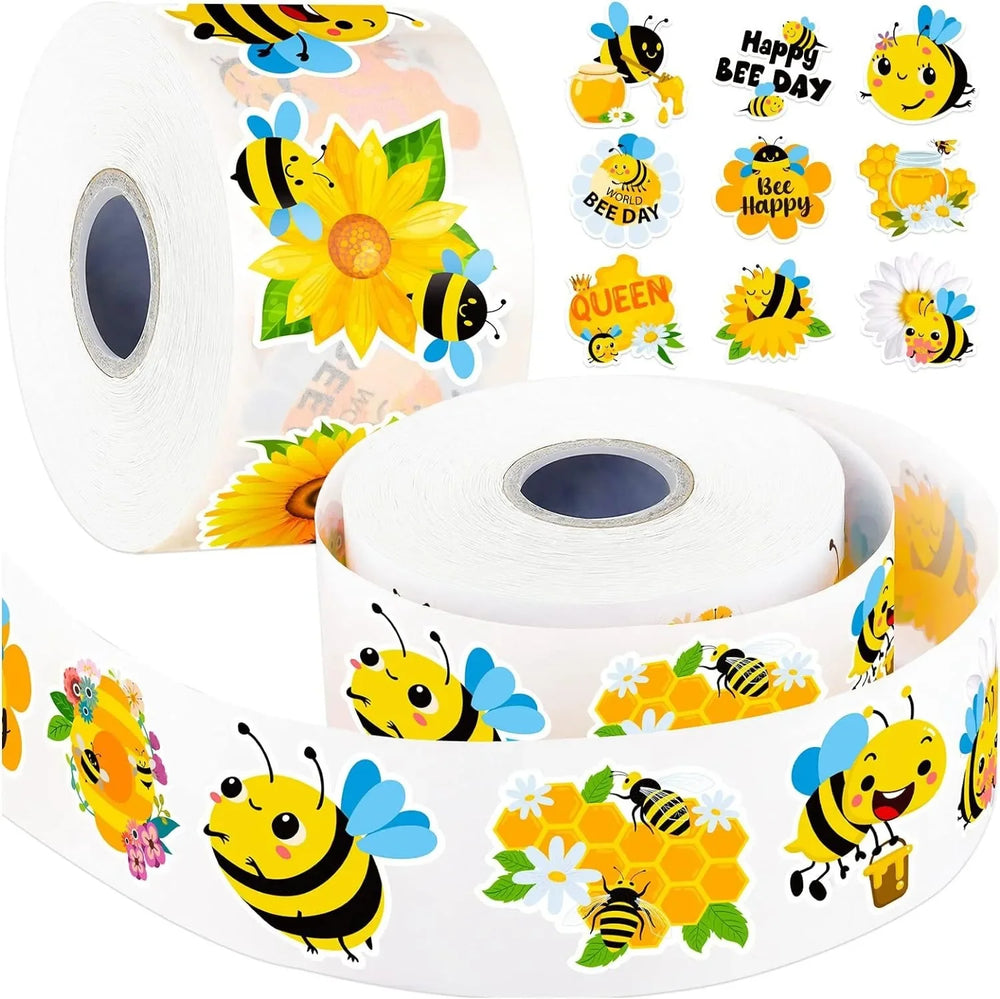 500Pcs /1 Rolls 2.5cm/1inch Yellow Bee Flower Shaped Sticker Decoration Gift Box Sticker Label Stationery Sticker (ONLINE ORDER ONLY)