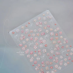 Peach Blossom Gradual Pink Petal Flower Line Bowknot Hot Stamping Halo Dyeing Delicate Adhesive Nail Art Sticker Manicure Decals (ONLINE ORDER ONLY)