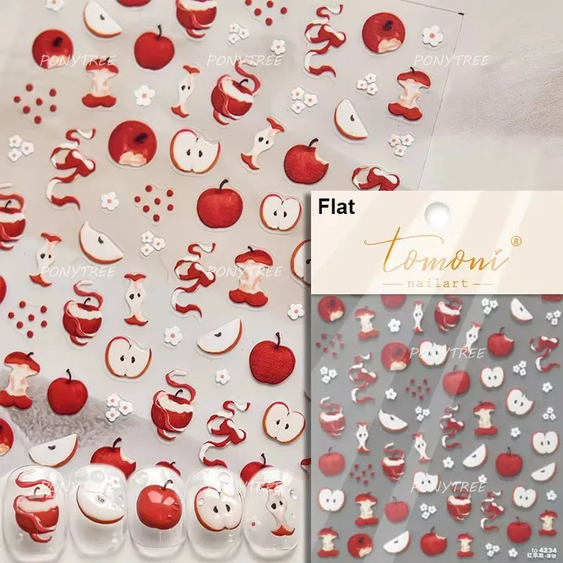 Cute Lucky Bear Apple Core Star Bowknot Flower Delicious Cookies Cherry Cake Dessert Milk Vase Adhesive Nail Art Stickers Decals (ONLINE ORDER ONLY)