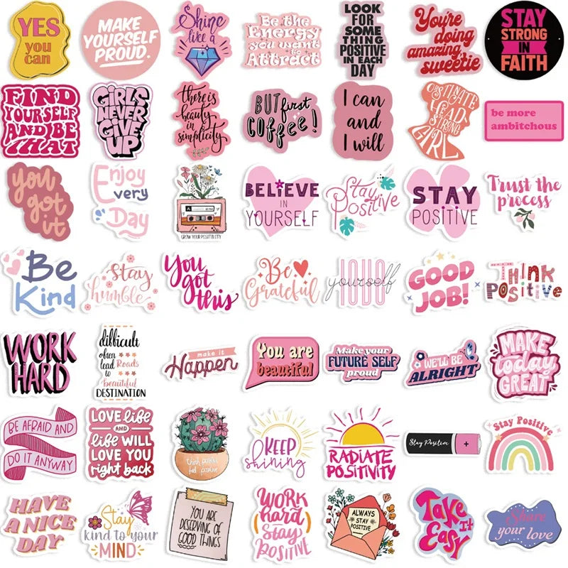 10/30/50PCS Kawaii Encourage Pink PVC Sticky Sticker Aesthetic DIY Stationery Decoration Scrapbooking School Supplies for Kids (ONLINE ORDER ONLY)