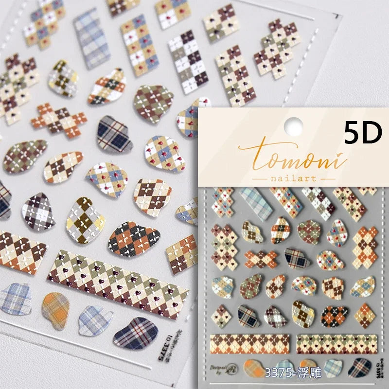 Poker Red Love Heart Square Grid Star Moon Card Pattern Spade Retro 3D Self Adhesive Nail Art Decoration Sticker Manicure Decals (Online Order Only)