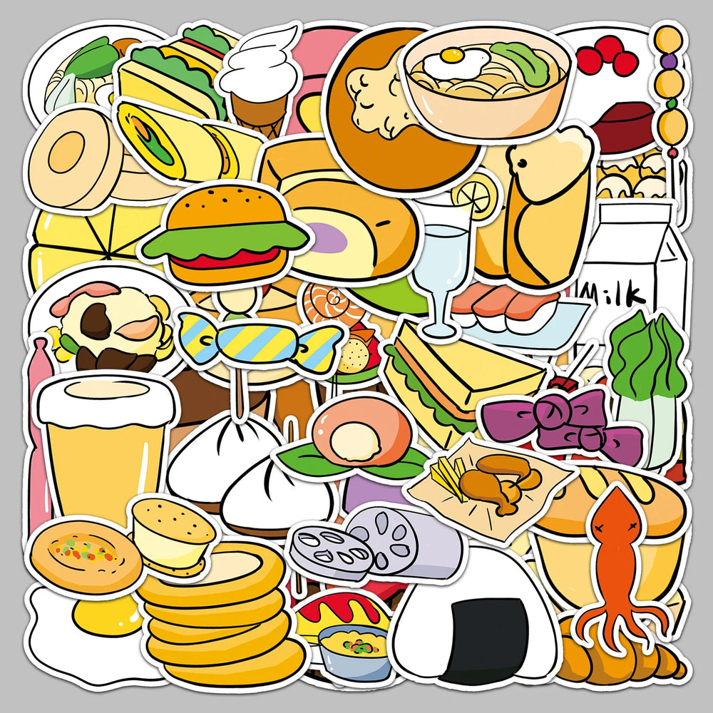 50pcs Cute Food Graffiti Stickers for Helmet, Wall, DIY Decoration (Online Order Only)