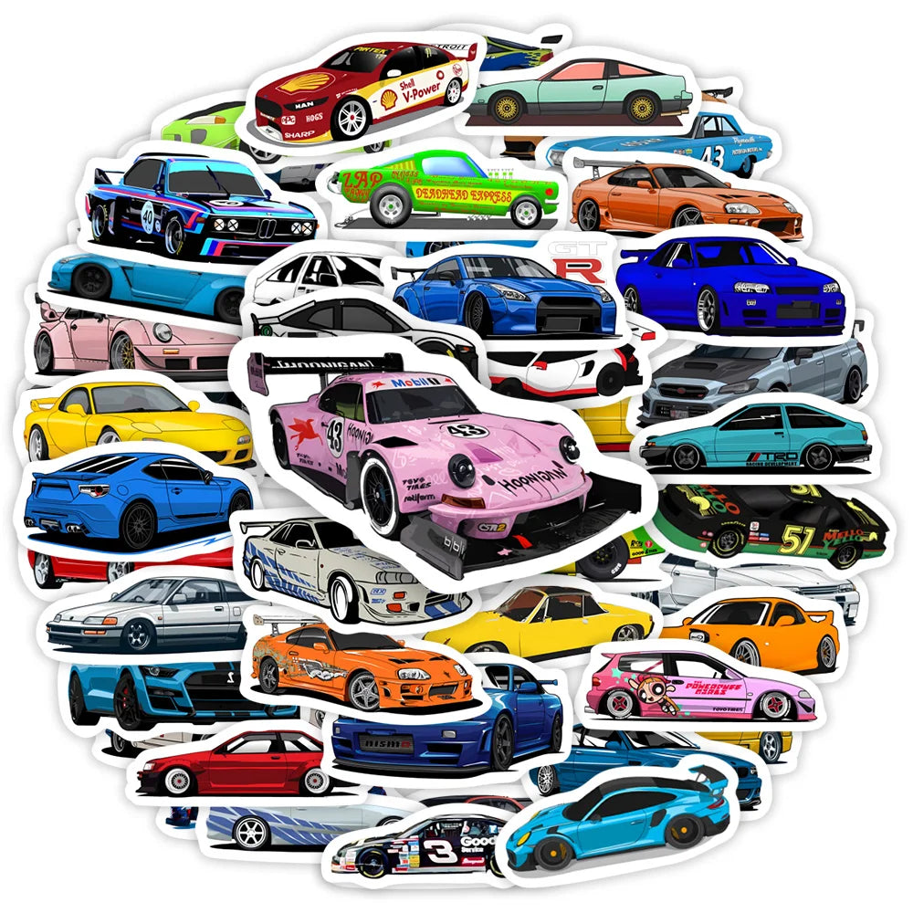 JDM Racing Car Stickers Supercar Vintage Sport DIY Toy Gift Decal Graffiti for Phone Luggage Laptop Helmet Skateboard Waterproof (ONLINE ORDER ONLY)