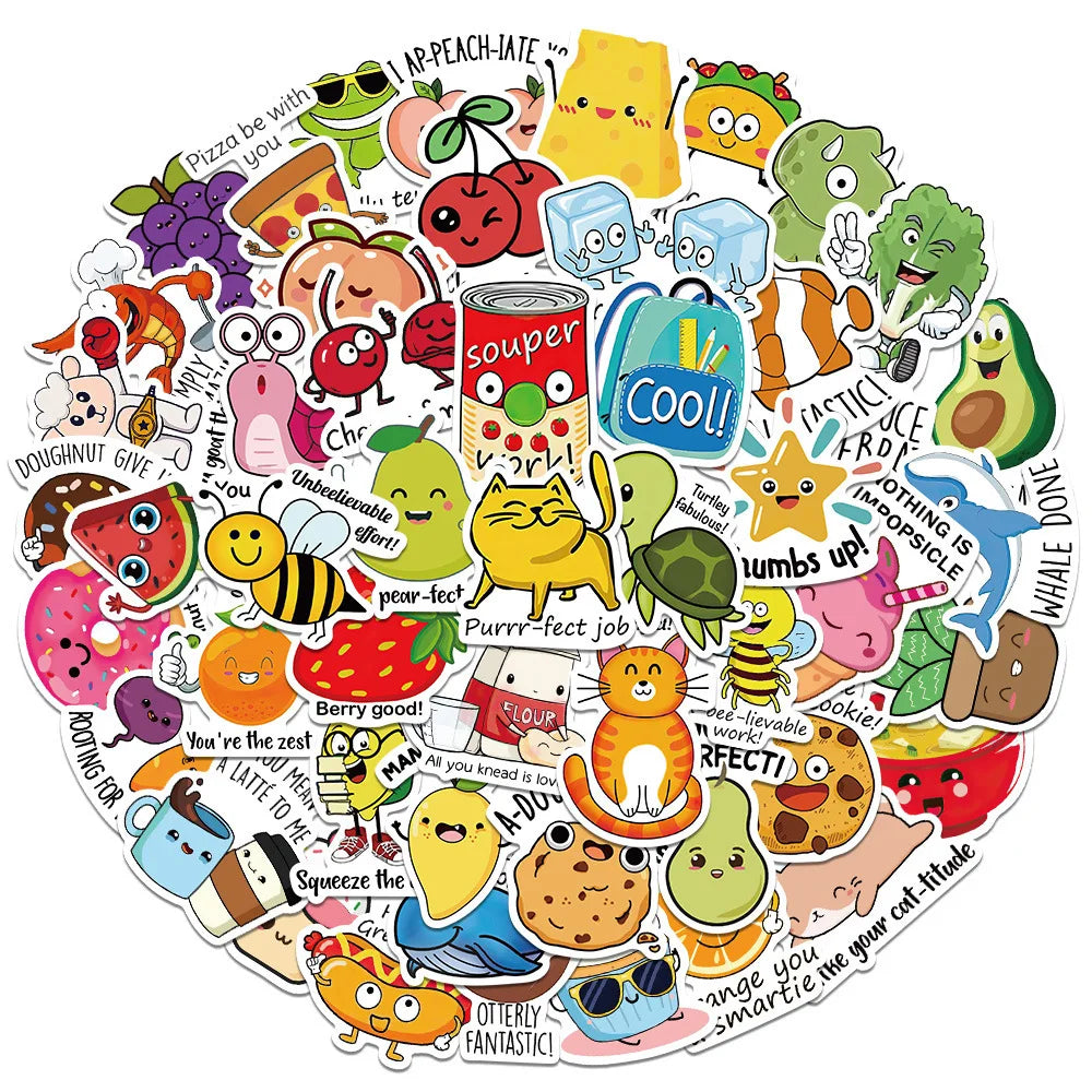 10/30/50PCS Educational Stickers for Kids Cartoon Animal Food Graffiti Sticker DIY Luggage Laptop Phone Bike Skateboard Kids Toy (Online Order Only)
