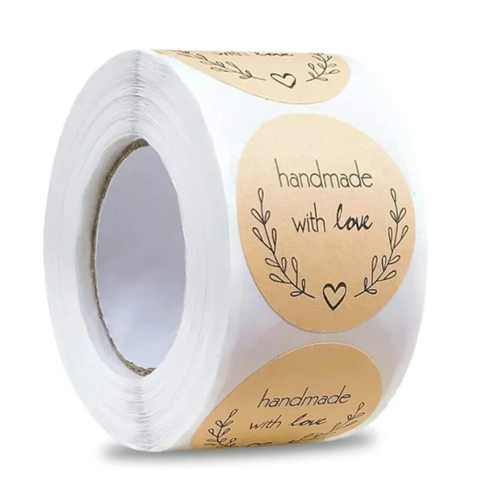 500pcs Handmade with Love Vintage Kraft Paper Stickers Labels Scrapbook Gift (Online Order Only)