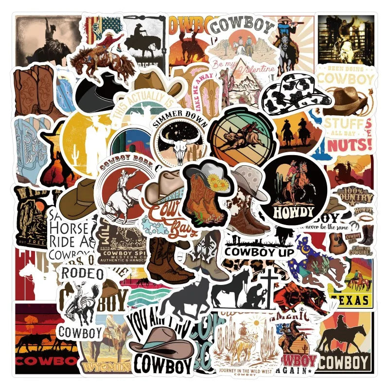60pcs Western Cowboy Graffiti Stickers for Suitcase, Water Cup, Phone, Laptop, Scooter, Refrigerator (Online Order Only)