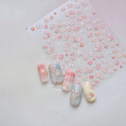 Peach Blossom Gradual Pink Petal Flower Line Bowknot Hot Stamping Halo Dyeing Delicate Adhesive Nail Art Sticker Manicure Decals (ONLINE ORDER ONLY)